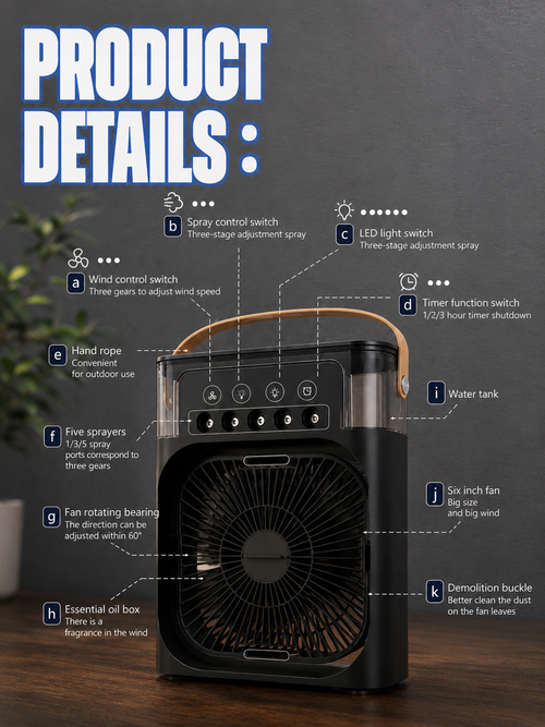 3-in-1 Elite Portable Air Cooler Fan | USB Rechargeable Mist Cooling Fan