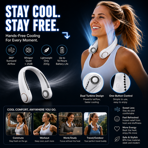 Elite Portable Bladeless Neck Fan – Hands-Free USB Rechargeable Personal Cooling Fan